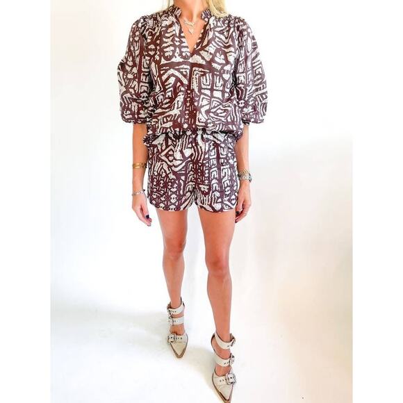 Willa Story Palmer Lined Pullon Pocket Shorts in Brown Multi Tribal WS4010-1 XS - Picture 1 of 11